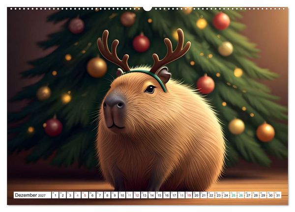 Produktbild: Capybara Carlo und die vier Jahreszeiten (hochwertiger Premium Wandkalender 2027 DIN A2 quer), Kunstdruck in Hochglanz
