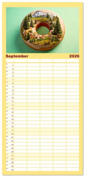 Produktbild: Familienplaner 2026 - Donuts - Eine Reise durch die Jahreszeiten mit 5 Spalten (Wandkalender, 21 x 45 cm) CALVENDO