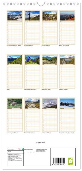 Produktbild: Familienplaner 2026 - Alpen Blick mit 5 Spalten (Wandkalender, 21 x 45 cm) CALVENDO