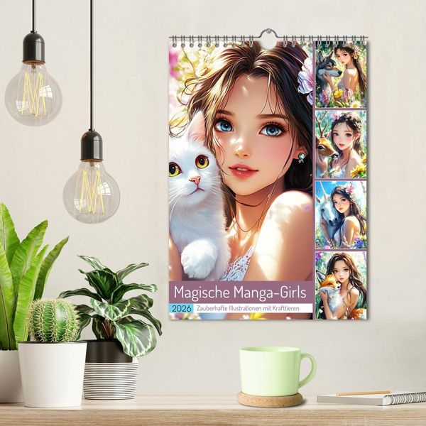 Produktbild: Magische Manga-Girls. Zauberhafte Illustrationen mit Krafttieren (Wandkalender 2026 DIN A4 hoch), CALVENDO Monatskalender