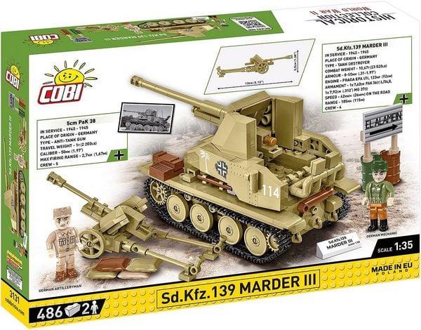 Produktbild: COBI Historical Collection 3131 - Sd.Kfz.139 Marder III, Jagdpanzer, WWII, Ma&szlig;stab 1:35, Bausatz, 486 Klemmbausteine, 2 Figuren