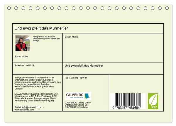 Produktbild: Und ewig pfeift das Murmeltier (Tischkalender 2026 DIN A5 quer), CALVENDO Monatskalender
