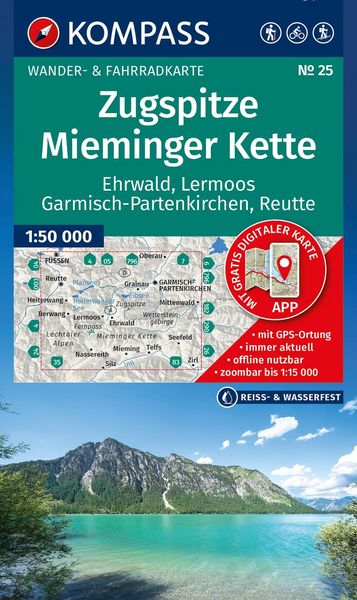 Produktbild: KOMPASS Wanderkarte 25 Zugspitze, Mieminger Kette, Ehrwald, Lermoos, Garmisch-Partenkirchen, Reutte 1:50.000