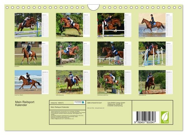Produktbild: Mein Reitsport Kalender (Wandkalender 2026 DIN A4 quer), CALVENDO Monatskalender