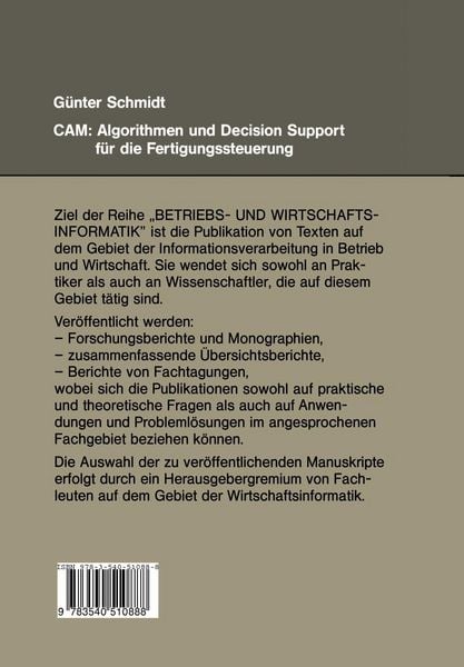 Produktbild: CAM: Algorithmen und Decision Support f&uuml;r die Fertigungssteuerung