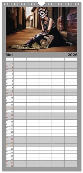 Produktbild: Familienplaner 2026 - Festliche Dia de Muertos Portr&auml;ts mit 5 Spalten (Wandkalender, 21 x 45 cm) CALVENDO