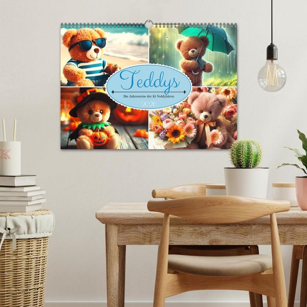 Produktbild: Teddys - Die Jahresreise der KI-Teddyb&auml;ren (Wandkalender 2026 DIN A3 quer), CALVENDO Monatskalender