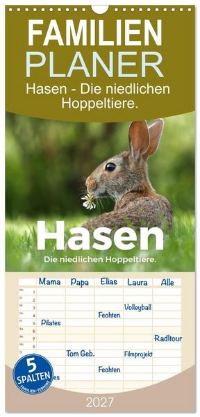 Produktbild: Familienplaner 2027 - Hasen - Die niedlichen Hoppeltiere. mit 5 Spalten (Wandkalender, 21 x 45 cm) CALVENDO