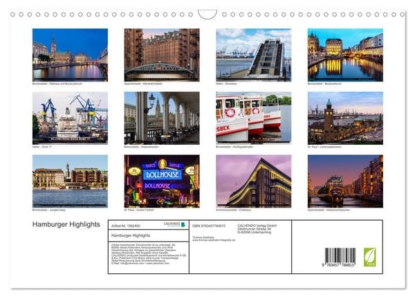 Produktbild: Hamburger Highlights (Wandkalender 2026 DIN A3 quer), CALVENDO Monatskalender