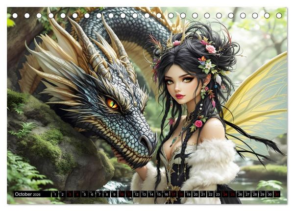 Produktbild: Elves and Dragons - A magical connection (Desk Calendar 2026 DIN A5 landscape), CALVENDO 12 Month DeskCalendar