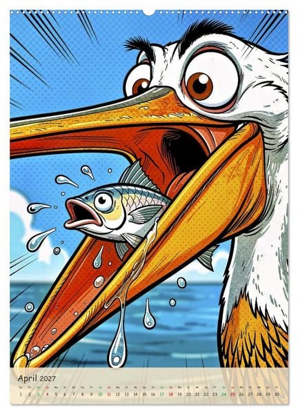 Produktbild: Lustige Pelikane - Comic (Wandkalender 2027 DIN A2 hoch), CALVENDO Monatskalender