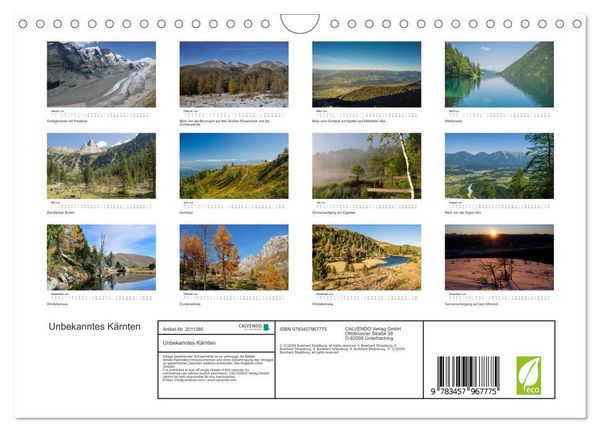 Produktbild: Unbekanntes K&auml;rnten (Wandkalender 2026 DIN A4 quer), CALVENDO Monatskalender