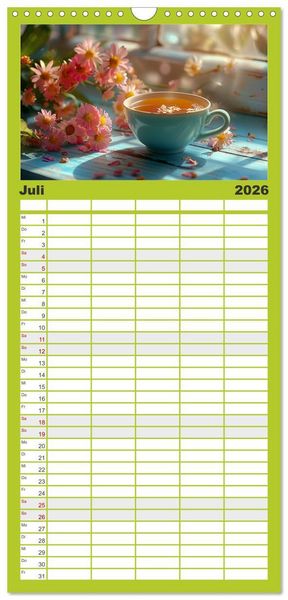 Produktbild: Familienplaner 2026 - Teezeit Tr&auml;ume mit 5 Spalten (Wandkalender, 21 x 45 cm) CALVENDO