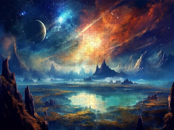 Produktbild: CALVENDO Puzzle Science Fiction - Reise zu fremden Planeten - Wilde Oberfl&auml;che | 2000 Teile Lege-Gr&ouml;&szlig;e 90x67cm Foto-Puzzle f&uuml;r gl&uuml;ckliche Stunden