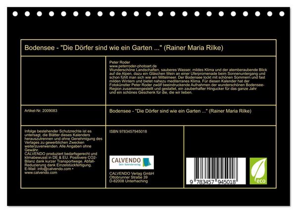 Produktbild: Bodensee - "Die D&ouml;rfer sind wie ein Garten ..." (Rainer Maria Rilke) (Tischkalender 2026 DIN A5 quer), CALVENDO Monatskalender