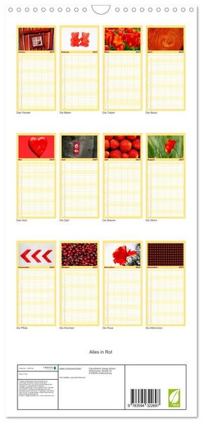 Produktbild: Familienplaner 2027 - Alles in Rot mit 5 Spalten (Wandkalender, 21 x 45 cm) CALVENDO