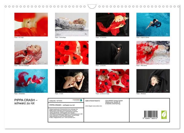 Produktbild: PIPPA CRASH &ndash; schwarz zu rot (Wandkalender 2026 DIN A3 quer), CALVENDO Monatskalender