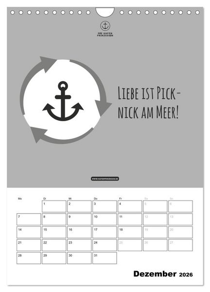 Produktbild: hafenprinzessin: Ankertr&auml;ume & Meer - Der moderne Zitate-Wandkalender f&uuml;r maritime Lebensmomente! (Wandkalender 2026 DIN A4 hoch), CALVENDO Monatskalender