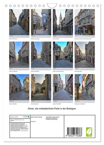 Produktbild: Dinan, die mittelalterliche Perle in der Bretagne (Wandkalender 2026 DIN A4 hoch), CALVENDO Monatskalender