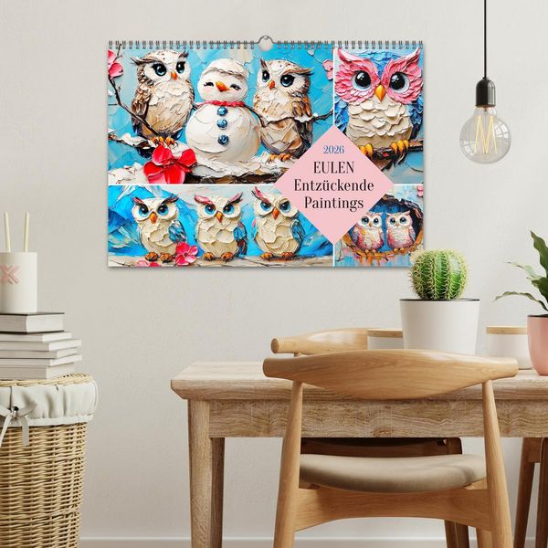 Produktbild: Eulen. Entz&uuml;ckende Paintings (Wandkalender 2026 DIN A3 quer), CALVENDO Monatskalender