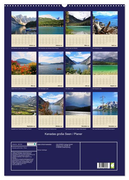 Produktbild: Kanadas gro&szlig;e Seen / Planer (Wandkalender 2026 DIN A2 hoch), CALVENDO Monatskalender