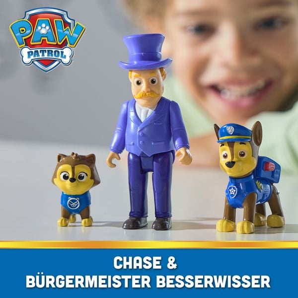 Produktbild: PAW Patrol Hero Pups Actionfiguren-Set mit Chase Hundefigur, Chaos-K&auml;tzchen Figur und B&uuml;rgermeister Besserwisser Figur