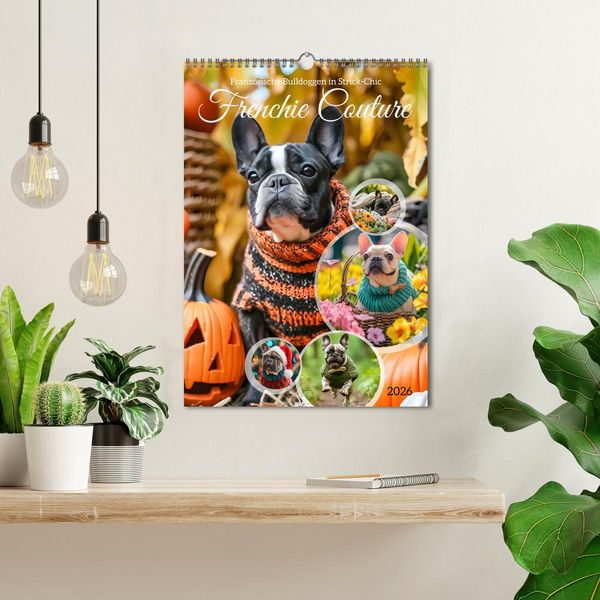 Produktbild: Frenchie Couture - Franz&ouml;sische Bulldoggen in Strick-Chic (Wandkalender 2026 DIN A3 hoch), CALVENDO Monatskalender