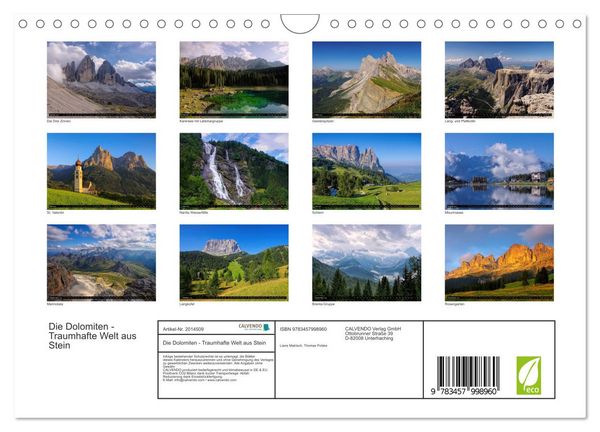 Produktbild: Die Dolomiten - Traumhafte Welt aus Stein (Wandkalender 2026 DIN A4 quer), CALVENDO Monatskalender