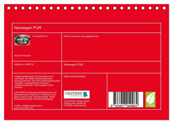 Produktbild: Norwegen PUR (Tischkalender 2026 DIN A5 quer), CALVENDO Monatskalender