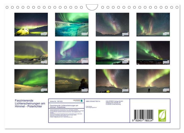 Produktbild: Faszinierende Lichterscheinungen am Himmel - Polarlichter (Wandkalender 2026 DIN A4 quer), CALVENDO Monatskalender