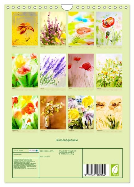 Produktbild: Blumenaquarelle (Wandkalender 2026 DIN A4 hoch), CALVENDO Monatskalender