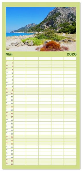 Produktbild: Familienplaner 2026 - Samos - gr&uuml;ne Perle in der &Auml;g&auml;is mit 5 Spalten (Wandkalender, 21 x 45 cm) CALVENDO