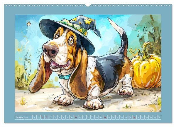 Produktbild: Basset Fun. Niedliche Hunde Cartoons zum Schmunzeln (hochwertiger Premium Wandkalender 2026 DIN A2 quer), Kunstdruck in Hochglanz
