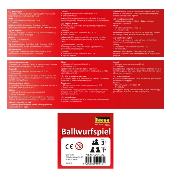 Produktbild: Idena Ballwurfspiel 10 Becher und 3 B&auml;llen