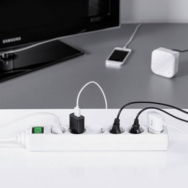 Produktbild: Hama 00223007 Steckdosenleiste mit Schalter Wei&szlig; Schutzkontakt 1St.