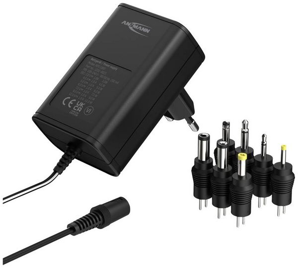 Produktbild: Ansmann 1201-0023 Steckernetzteil, einstellbar 12 V/DC, 9 V/DC, 7.5 V/DC, 6 V, 4.5 V/DC, 3 V 1000 mA 12 W