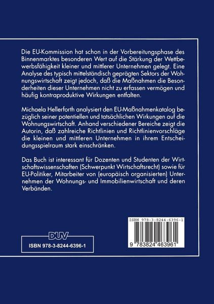 Produktbild: Kleine und mittlere Unternehmen der Immobilienwirtschaft im Binnenmarkt