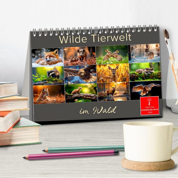 Produktbild: Wilde Tierwelt im Wald (Tischkalender 2026 DIN A5 quer), CALVENDO Monatskalender