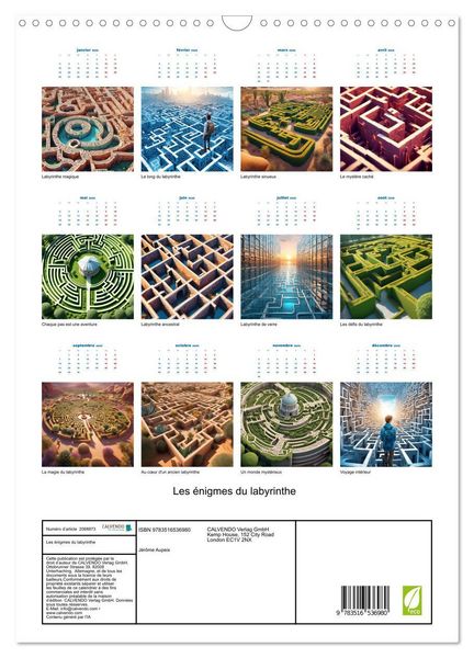 Produktbild: Les &eacute;nigmes du labyrinthe (Calendrier mural 2026 DIN A3 horizontal), CALVENDO calendrier mensuel