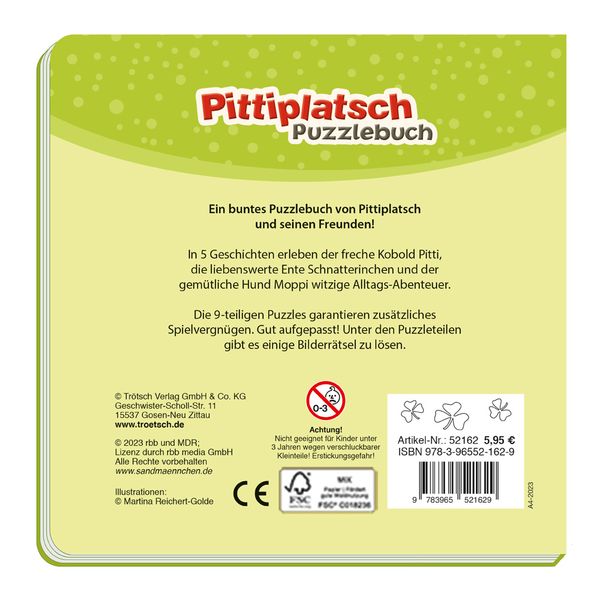 Produktbild: Tr&ouml;tsch Unser Sandm&auml;nnchen Puzzlebuch mit 4 Puzzle Pittiplatsch