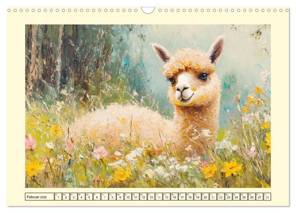 Produktbild: Alpakas. Entz&uuml;ckende Paintings in duftigen Farben (Wandkalender 2026 DIN A3 quer), CALVENDO Monatskalender
