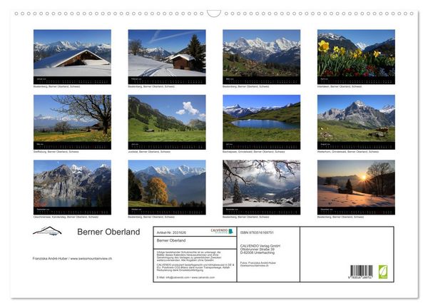 Produktbild: Berner Oberland (Wandkalender 2026 DIN A2 quer), CALVENDO Monatskalender