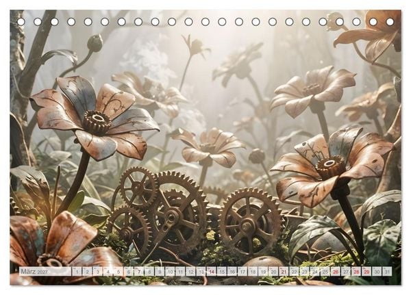 Produktbild: Der Garten der stillen Zahnr&auml;der - Ein Jahr zwischen Bl&uuml;ten, Mechanik und leiser Magie (Tischkalender 2027 DIN A5 quer), CALVENDO Monatskalender