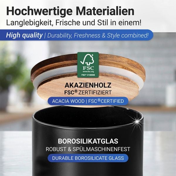 Produktbild: Vorratsdose Mod. Mio Schwarz 1,4 L, Vorratsbeh&auml;lter aus Borosilikatglas mit Deckel