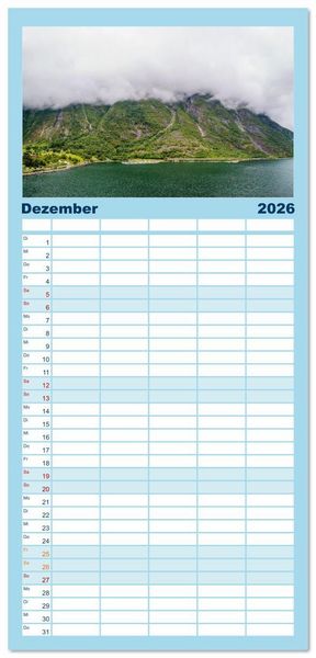 Produktbild: Familienplaner 2026 - Fjorde & Felsen &ndash; Norwegens wilde Seele mit 5 Spalten (Wandkalender, 21 x 45 cm) CALVENDO