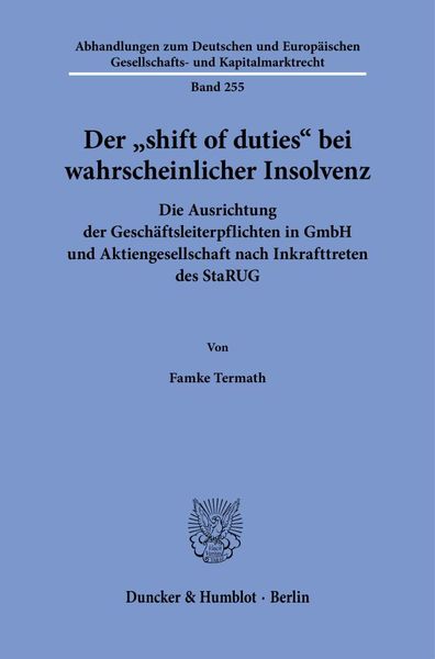 Produktbild: Der "shift of duties" bei wahrscheinlicher Insolvenz