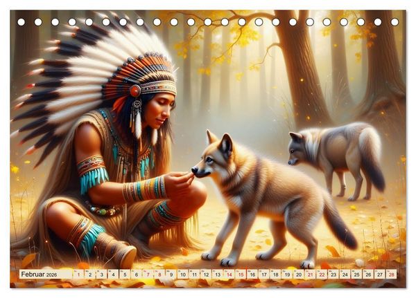 Produktbild: Spirituelle Begleiter - Indianer und Tiere im Einklang (Tischkalender 2026 DIN A5 quer), CALVENDO Monatskalender
