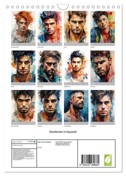 Produktbild: Gentlemen in Aquarell (Wandkalender 2026 DIN A4 hoch), CALVENDO Monatskalender
