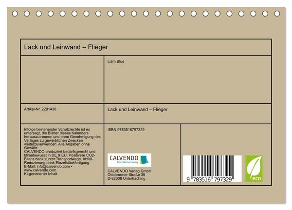 Produktbild: Lack und Leinwand &ndash; Flieger (Tischkalender 2027 DIN A5 quer), CALVENDO Monatskalender
