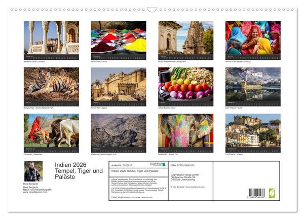 Produktbild: Indien 2026 Tempel, Tiger und Pal&auml;ste (Wandkalender 2026 DIN A2 quer), CALVENDO Monatskalender